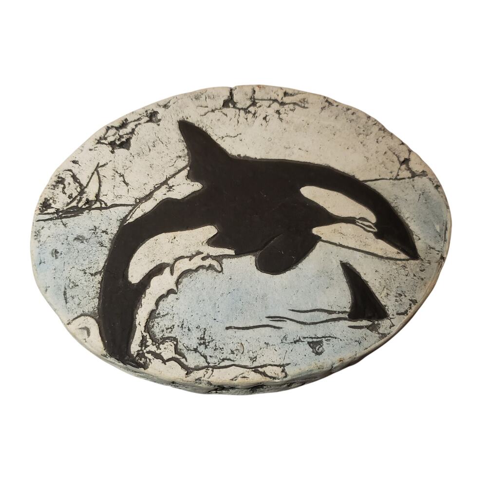 RARE Shapes Of Clay By Stan Hand-Painted Trinket Box Orca Whale Volcanic Ash
